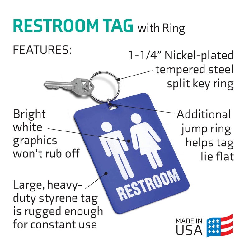 Lucky Line - Unisex Restroom Pass Key Tag, Plastic with Split Key Ring Keychain Identifier for Restaurant, Office, Gas Station, 10 Per Pack (53200) - Image 2